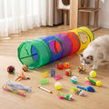 25 Pcs Cat Toys for Cats, Indoor Kittens - Interactive Variety Pack, 45 Inches Rainbow Cat Tunnel, Feather Teaser, Feather Golf, Mice, Springs, Balls, Noise Toys - Rainbow/Colorful 45"